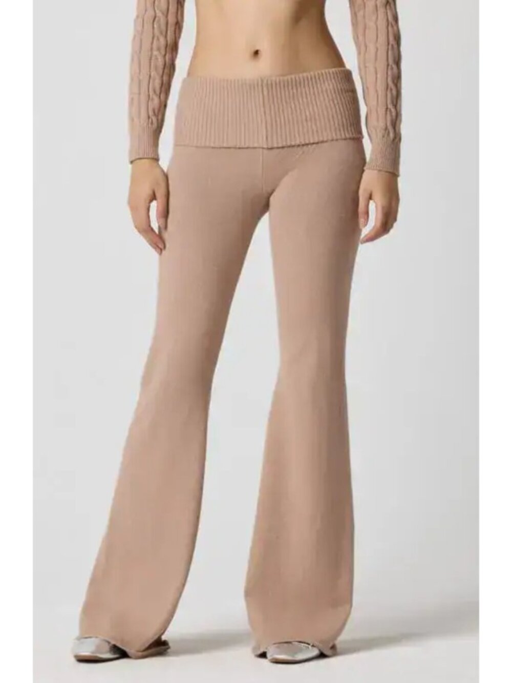FLORENCE BY MILLS Barre Foldover Wide Leg Pants Brown Pull On Neutral Size L - Picture 1 of 12
